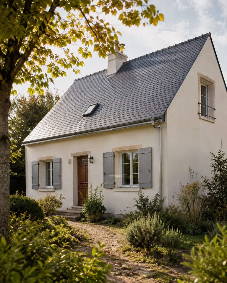 Maison au toit d’ardoise et jardin arboré
